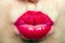 beautiful red lips giving kiss