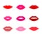 Beautiful red lips icons collection vector