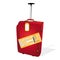 Beautiful red luggage with airline ticket. Illustration.