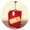 Beautiful red luggage with airline ticket. Illustration II.