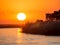 Beautiful red orange African sunset over Chobe River at Chobe River National Park, Botswana, Southern Africa