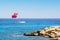 Beautiful red parachute at the sea of nature of Cyprus.