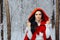 Beautiful Red Riding Hood Princess in Magic Winter Forest