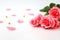 Beautiful red rose flowers on a white background with petals, bouquet, isolated. Blooming romantic pink roses - a symbol