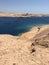 Beautiful Red Sea with azure water, yachts and ships and desert