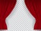 Beautiful red theatre folded curtain drapes on transparent background