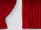 Beautiful red theatre folded curtain drapes on transparent background