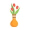 Beautiful Red Tulip Flowers in Ceramic Vase, Bouquet of Blooming Flowers for Interior Decoration Vector Illustration