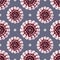Beautiful red and white dahlia flower blossom palka dot seamless pattern on purple background