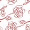 Beautiful red and white seamless pattern in roses with contours. Hand-drawn contour lines and strokes. Perfect for background
