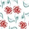 Beautiful red and white seamless pattern in roses with contours. Hand-drawn contour lines and strokes. Perfect for background
