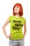 Beautiful redhead girl in green t-shirt
