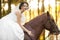 Beautiful refined stylish elegant beautiful bride on the horse