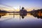 Beautiful reflection of Putra Mosque in the lake during blue hour.