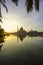 Beautiful reflection of Putra Mosque in the lake during blue hour.