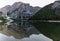 Beautiful reflection of Seekofel mountain in Lake Braies, Italy