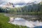 Beautiful reflections at lake Antorno  Italian: Lago Di Antorno with famous Dolomites mountain peak of The three picks of Lavare