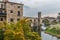 Beautiful reflections of the medieval bridge Besalu, Spain.