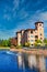 A beautiful resort hotel on a reflective lake pond and fountain - The Boradmoor