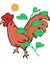 Beautiful retro cartoon illustration of chicken, green plant, and yellow vintage moon in clear and white background.cdr