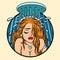 Beautiful retro girl cries in the shower