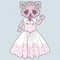 Beautiful retro kitty bride in white lace dress with a wreath of roses.