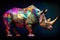 A beautiful rhinoceros, modern artwork, abstract colorful painting with geometric shapes. Hand drawn digital painting. Generative