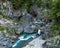 Beautiful rive with fresh blue water and long rock. In japan forest