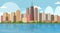 Beautiful river city panorama high skyscrapers cityscape background skyline flat horizontal banner