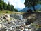 Beautiful river of the Republic of Abkhazia. Beautiful nature, meadows, fields, mountains and forests in a Republic