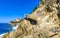 Beautiful rocks cliffs view waves at beach coast panorama Mexico