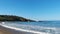 Beautiful rocks cliffs view waves at beach coast panorama Mexico.