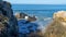 Beautiful rocks cliffs view waves at beach coast panorama Mexico