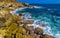 Beautiful rocks cliffs view waves at beach Puerto Escondido Mexico