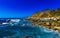 Beautiful rocks cliffs view waves at beach Puerto Escondido Mexico