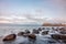 Beautiful rocks at Uttakleiv Beach, Lofoten Islands, Norway, Scandinavia, long exposure