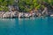 Beautiful rocky coast of the Mediterranean sea in Sazak Cove of Adrasan.