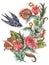 Beautiful rococo baroque with tropical forest flowers and birds butterfly tree spring branches leaves isolated bouquet