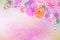 Beautiful romance dahlia, roses and orchid flowers border in colorful glitter background