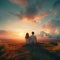 beautiful romantic couple wedding ,woman and man on nature watch sunset or sunrise ,romantic background