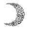 Beautiful romantic crescent moon with rose or peony flowers.