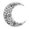 Beautiful romantic crescent moon with rose or peony flowers.