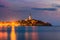 Beautiful romantic old town of Rovinj after magical sunset and moon on the sky,Istrian Peninsula,Croatia,Europe