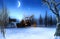 Beautiful romantic winter Christmas landscape at night