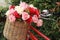 Beautiful of rose artificial flowers in vintage bicycle