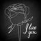 Beautiful rose outline drawn on the blackboard with the text
