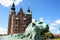 Beautiful Rosenborg Palace in Copenhagen, Denmark. Sculpture of