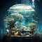 A beautiful round aquarium with fish.