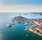 Beautiful Rovinj at sunset. Aerial photo. The old town of Rovinj, Istria, Croatia