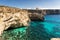 Beautiful rugged cliffs of Comino Island. Malta